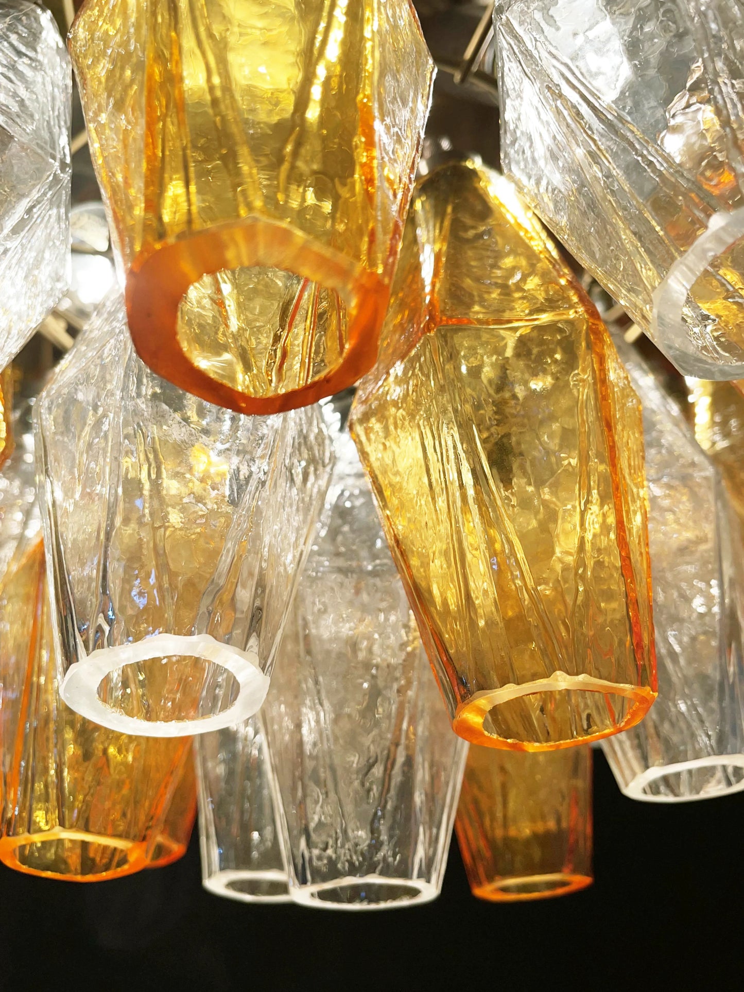Spherical Murano Poliedri Amber Transparent Glass Chandelier - Nuvé
