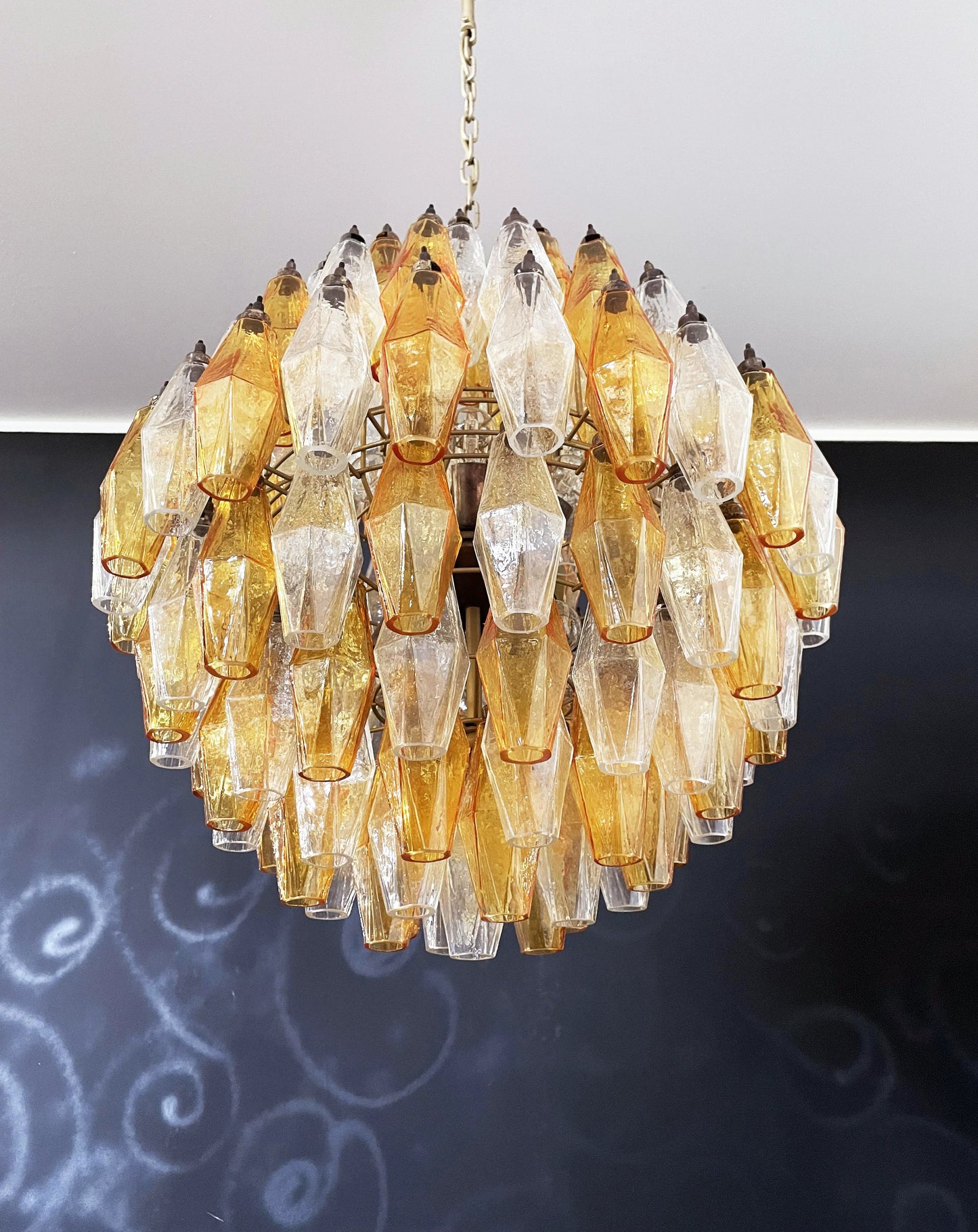 Spherical Murano Poliedri Amber Transparent Glass Chandelier - Nuvé