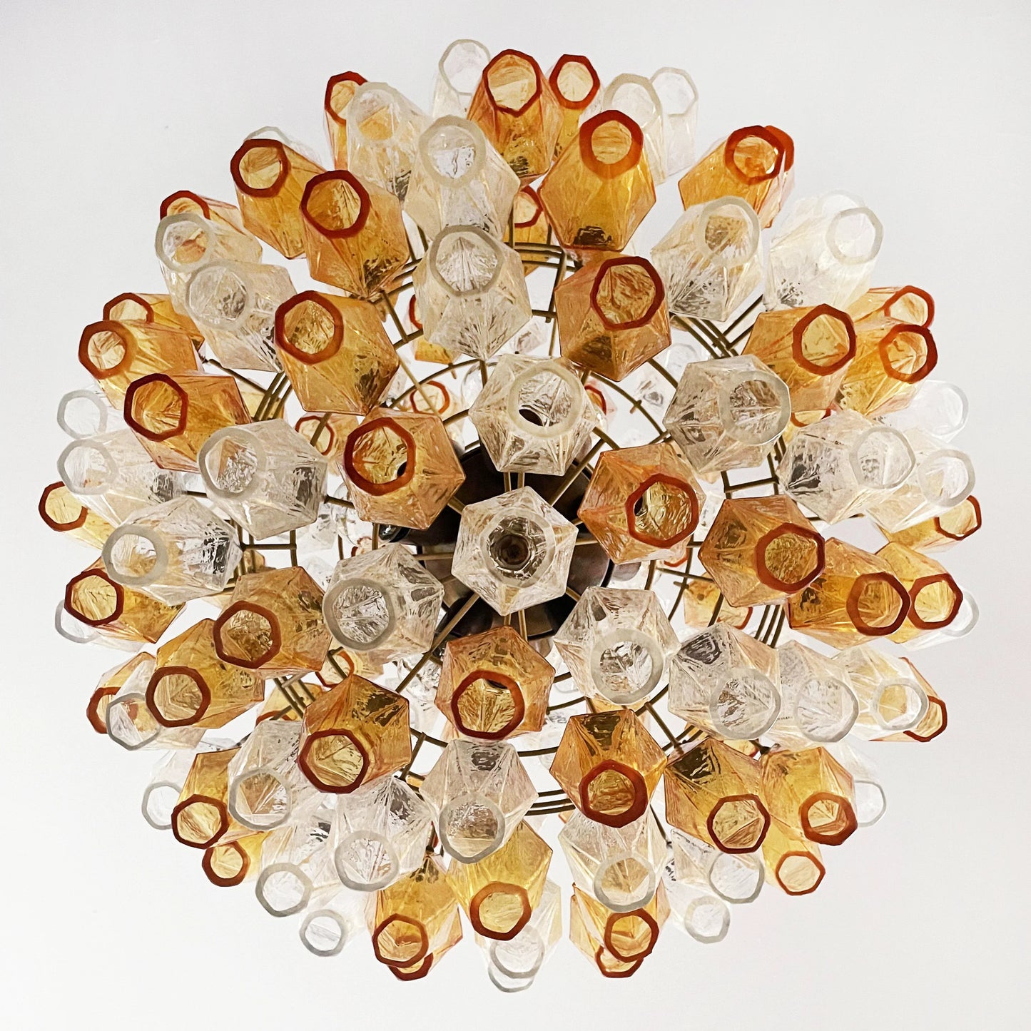 Spherical Murano Poliedri Amber Transparent Glass Chandelier - Nuvé
