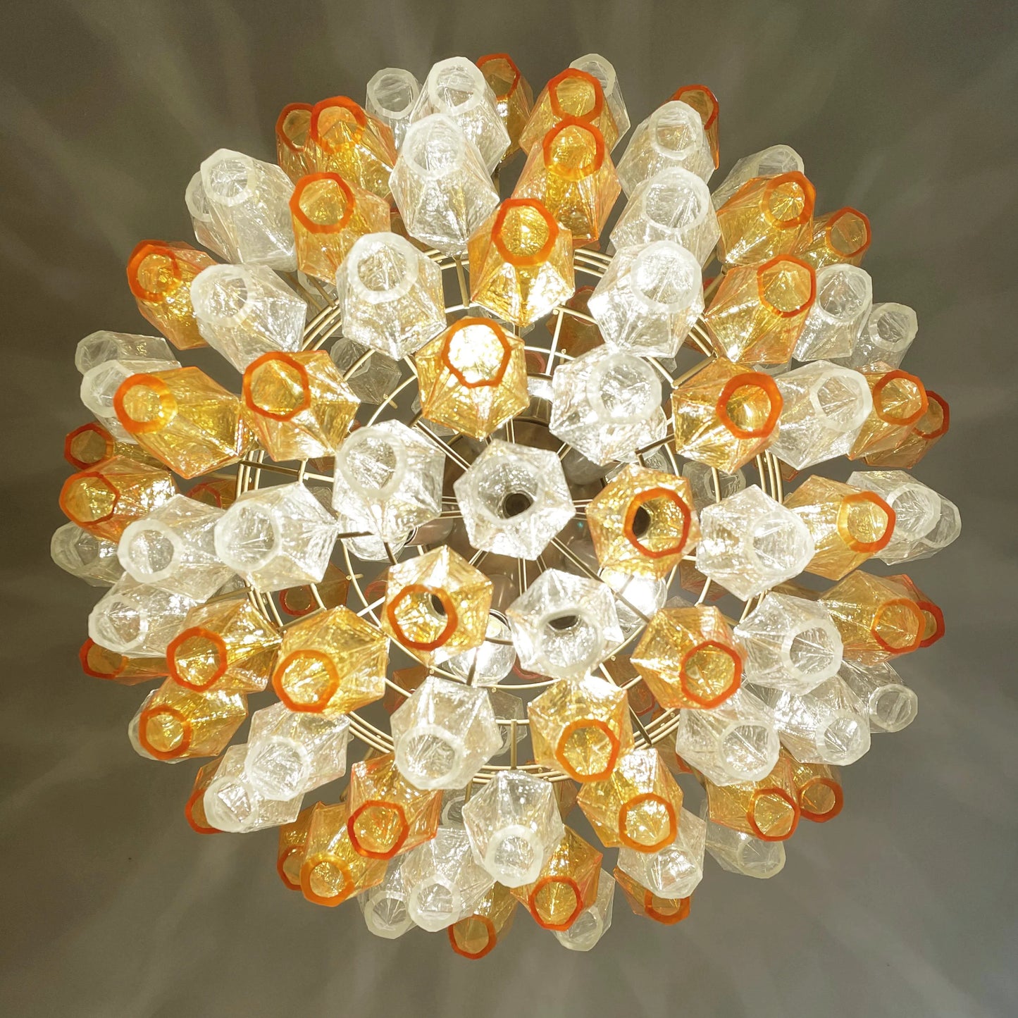 Spherical Murano Poliedri Amber Transparent Glass Chandelier - Nuvé