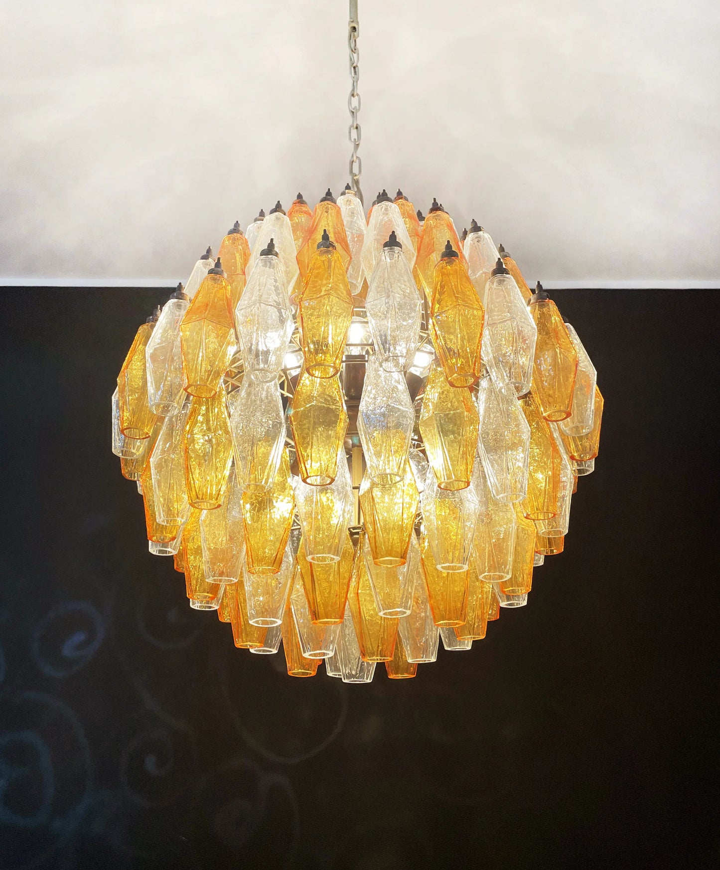 Spherical Murano Poliedri Amber Transparent Glass Chandelier - Nuvé