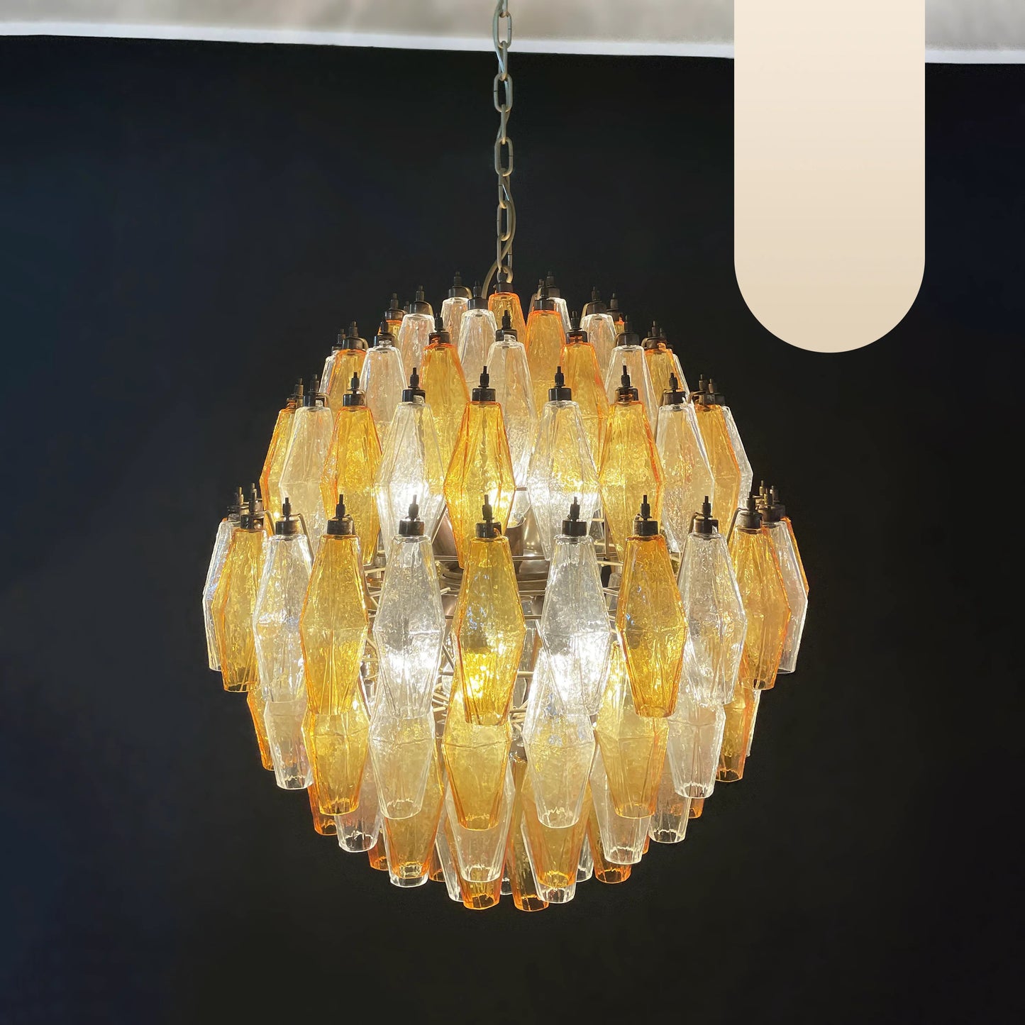 Spherical Murano Poliedri Amber Transparent Glass Chandelier - Nuvé