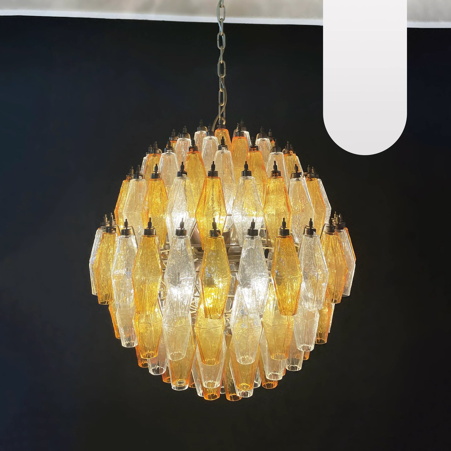 Spherical Murano Poliedri Amber Transparent Glass Chandelier - Nuvé