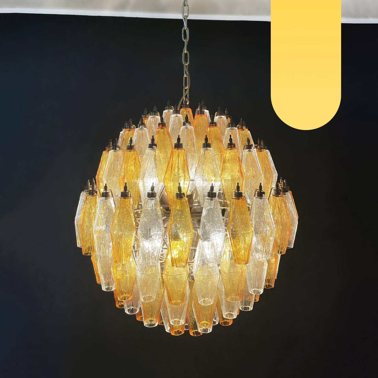 Spherical Murano Poliedri Amber Transparent Glass Chandelier - Nuvé