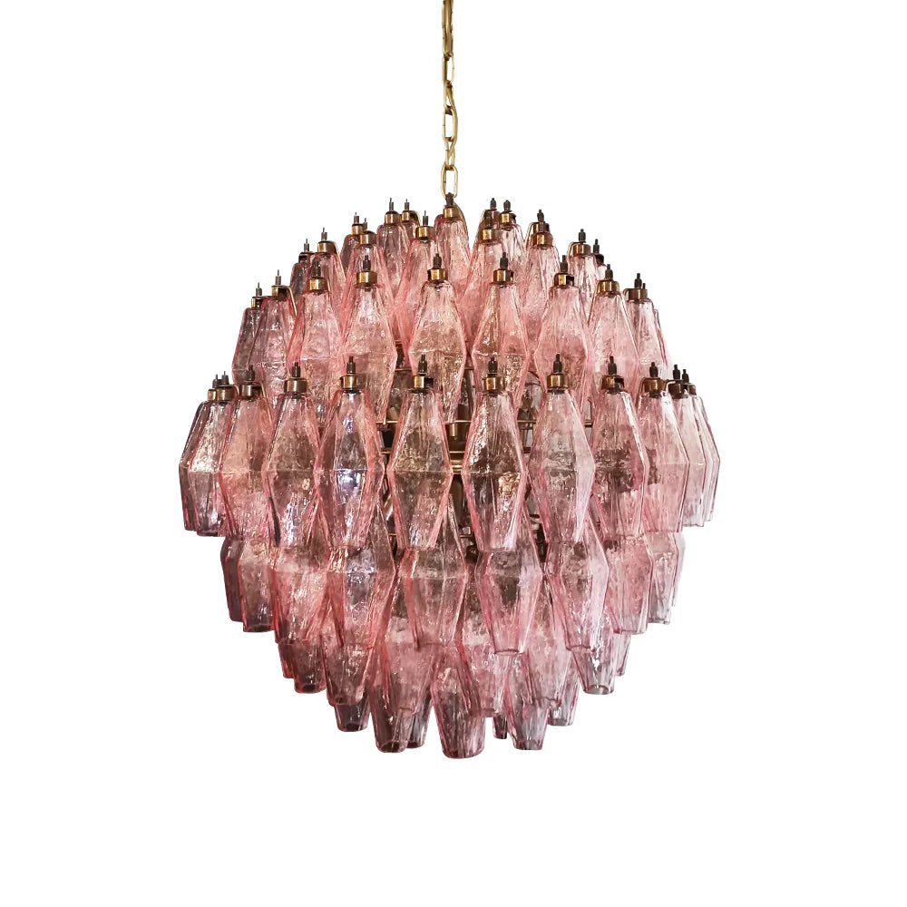 Spherical Murano Poliedri Pink Glass Chandelier - Nuvé
