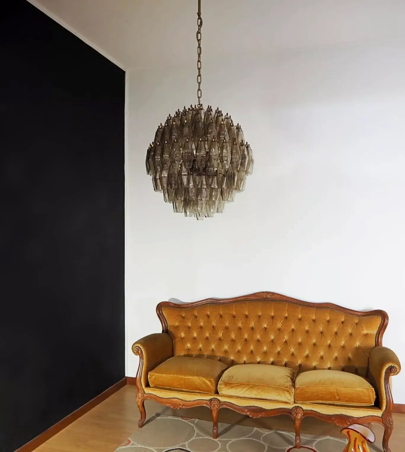 Spherical Murano Poliedri Smoked Glass Chandelier - Nuvé