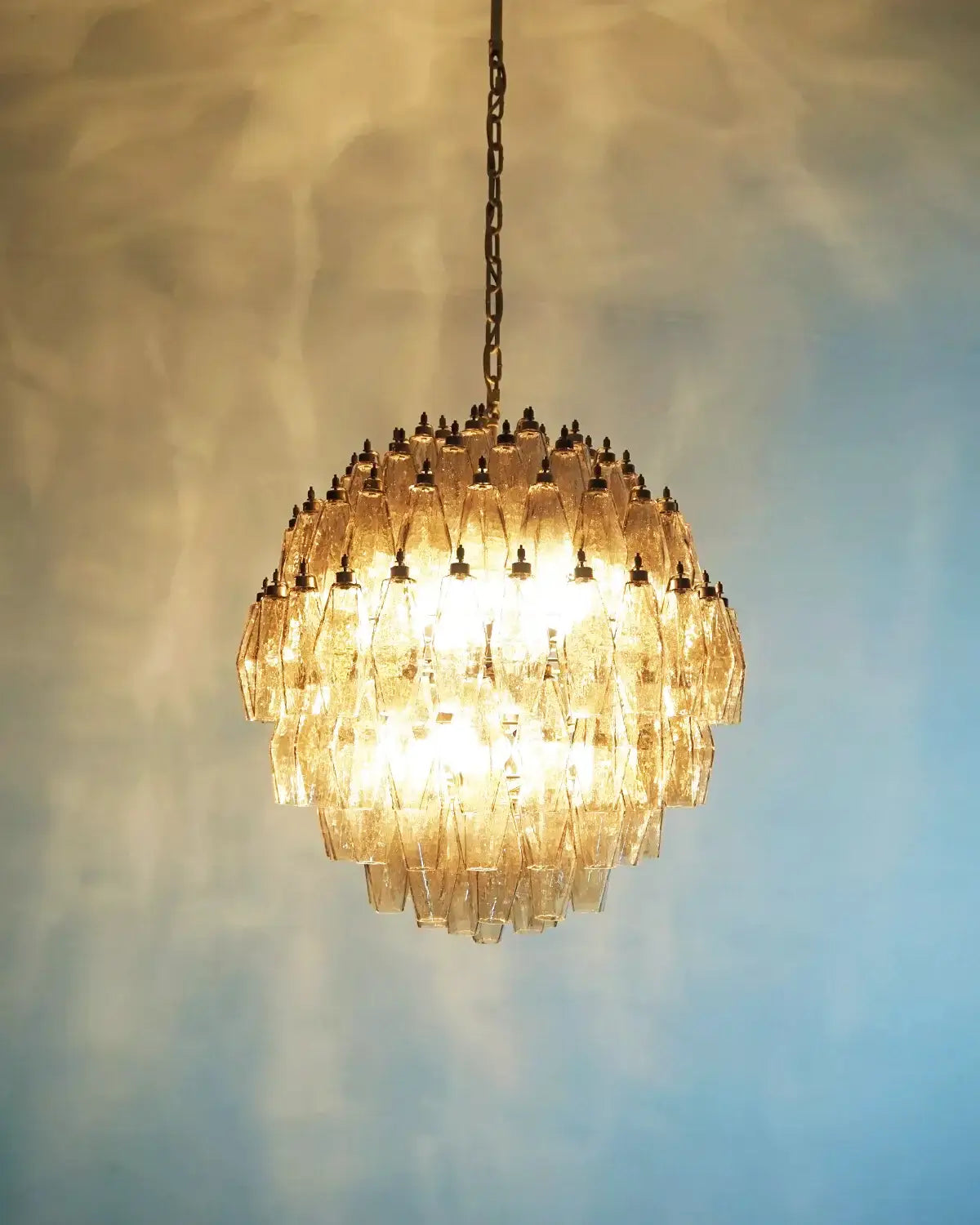 Spherical Murano Poliedri Smoked Glass Chandelier - Nuvé