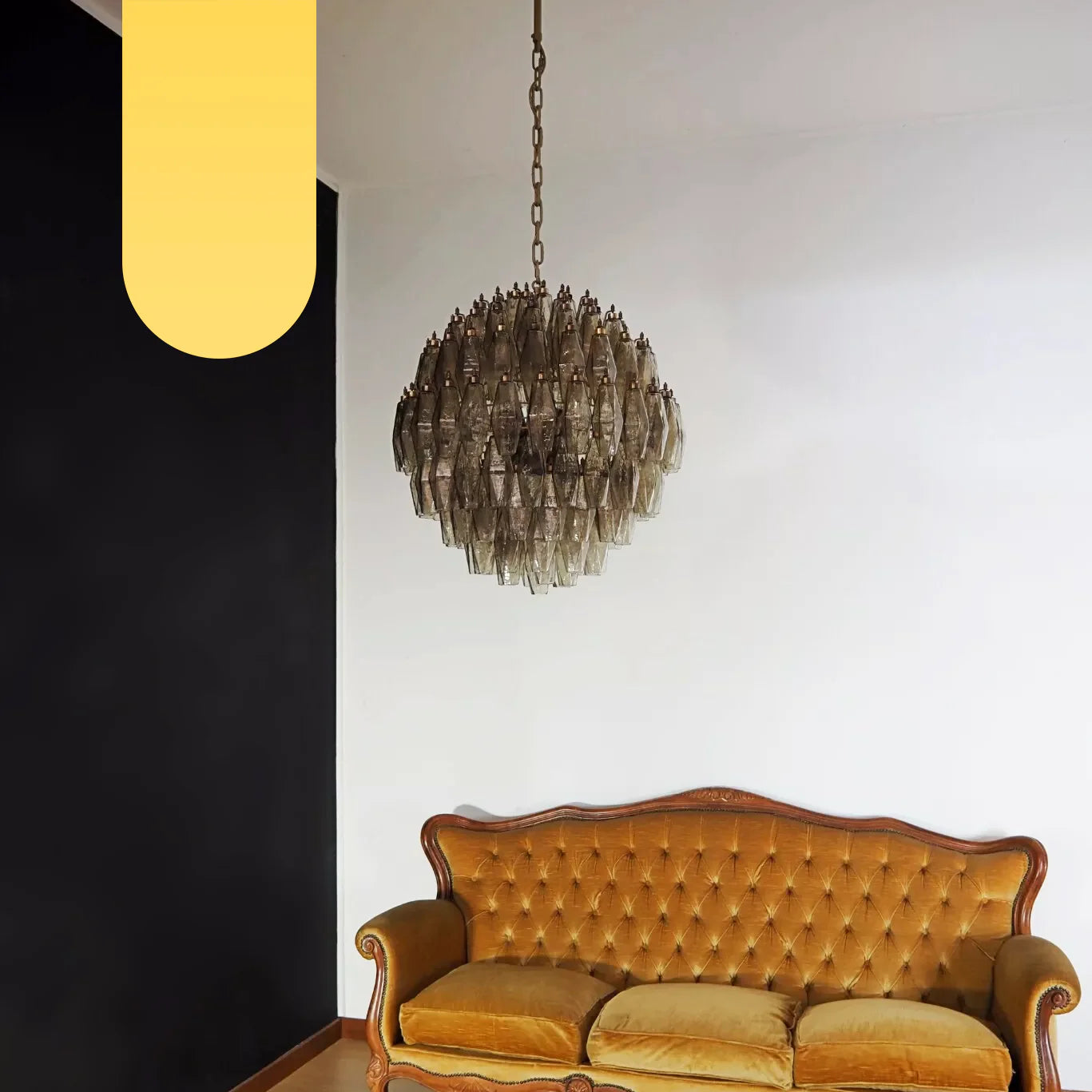 Spherical Murano Poliedri Smoked Glass Chandelier - Nuvé