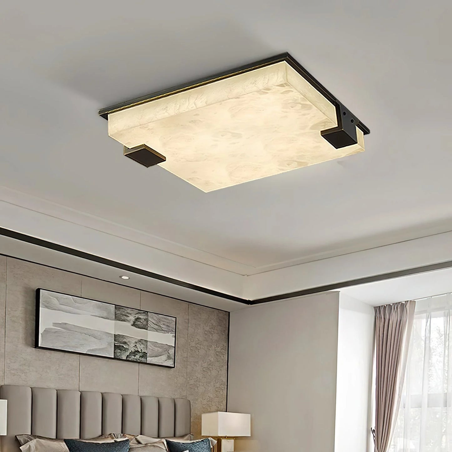 Arle Square Alabaster Black Ceiling Lamp - Nuvé