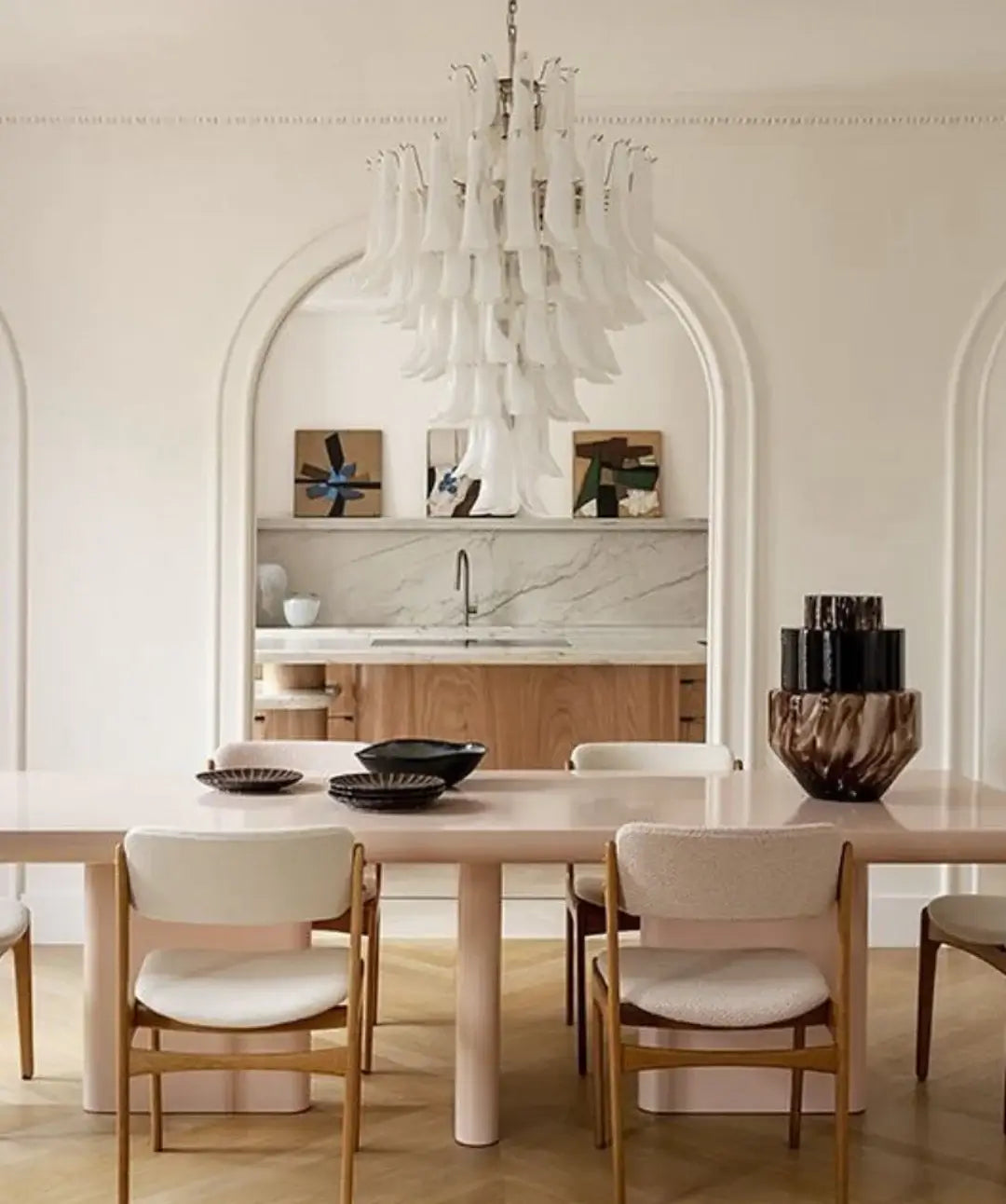 Stunning Murano White Glass Petals Chandelier - Nuvé