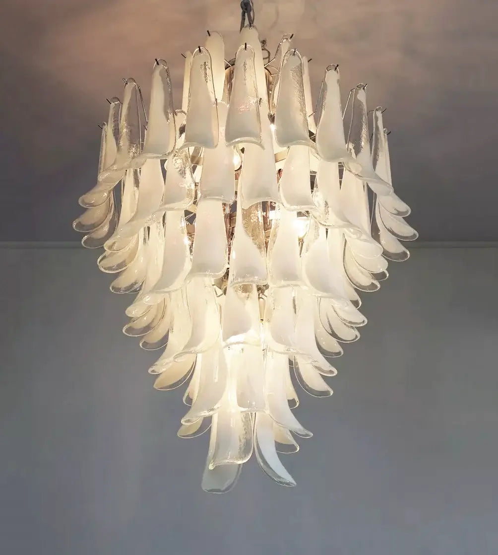 Stunning Murano White Glass Petals Chandelier - Nuvé