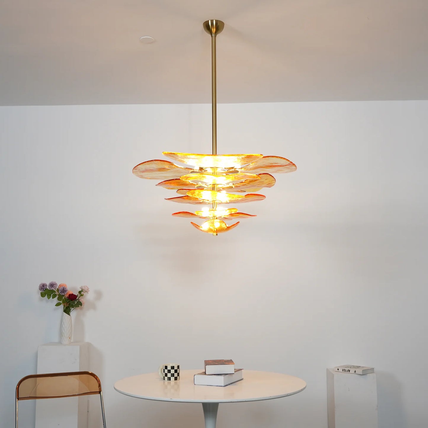 Leaf-Shaped Amber Textured Glass Chandelier - Nuvé