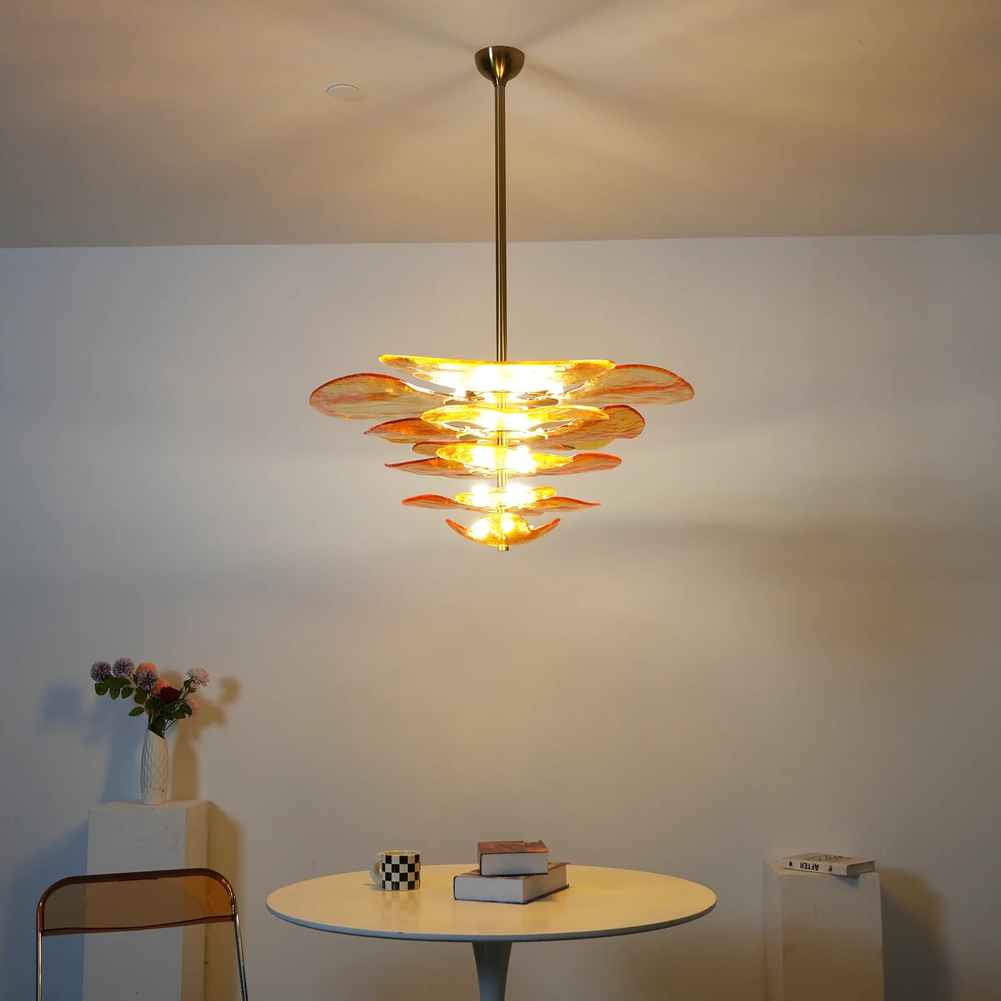 Leaf-Shaped Amber Textured Glass Chandelier - Nuvé