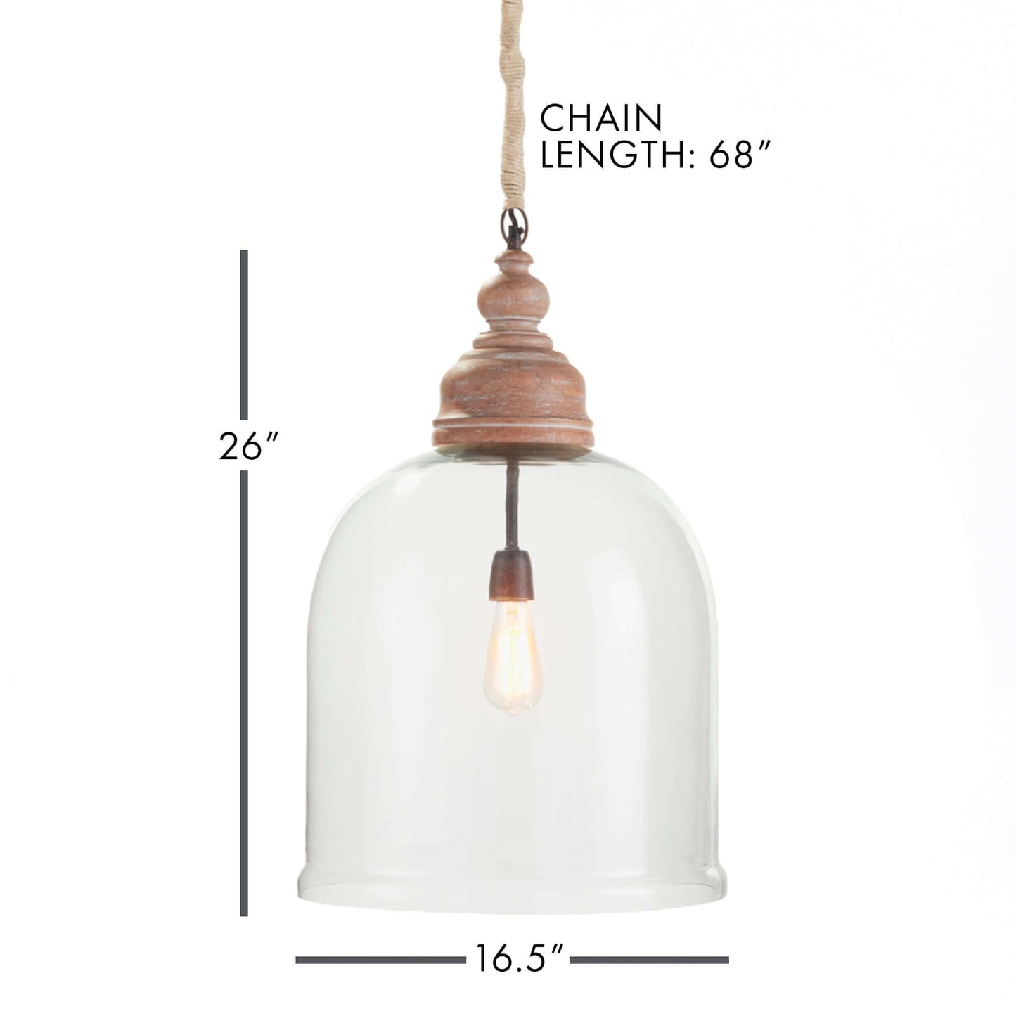 Farmhouse Glass Cloche Pendant Light with Rustic Wood Accent - Nuvé