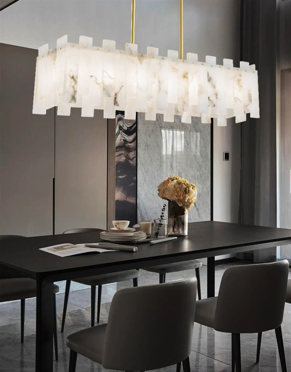 Modern Alabaster Venus Linear Chandelier - Nuvé