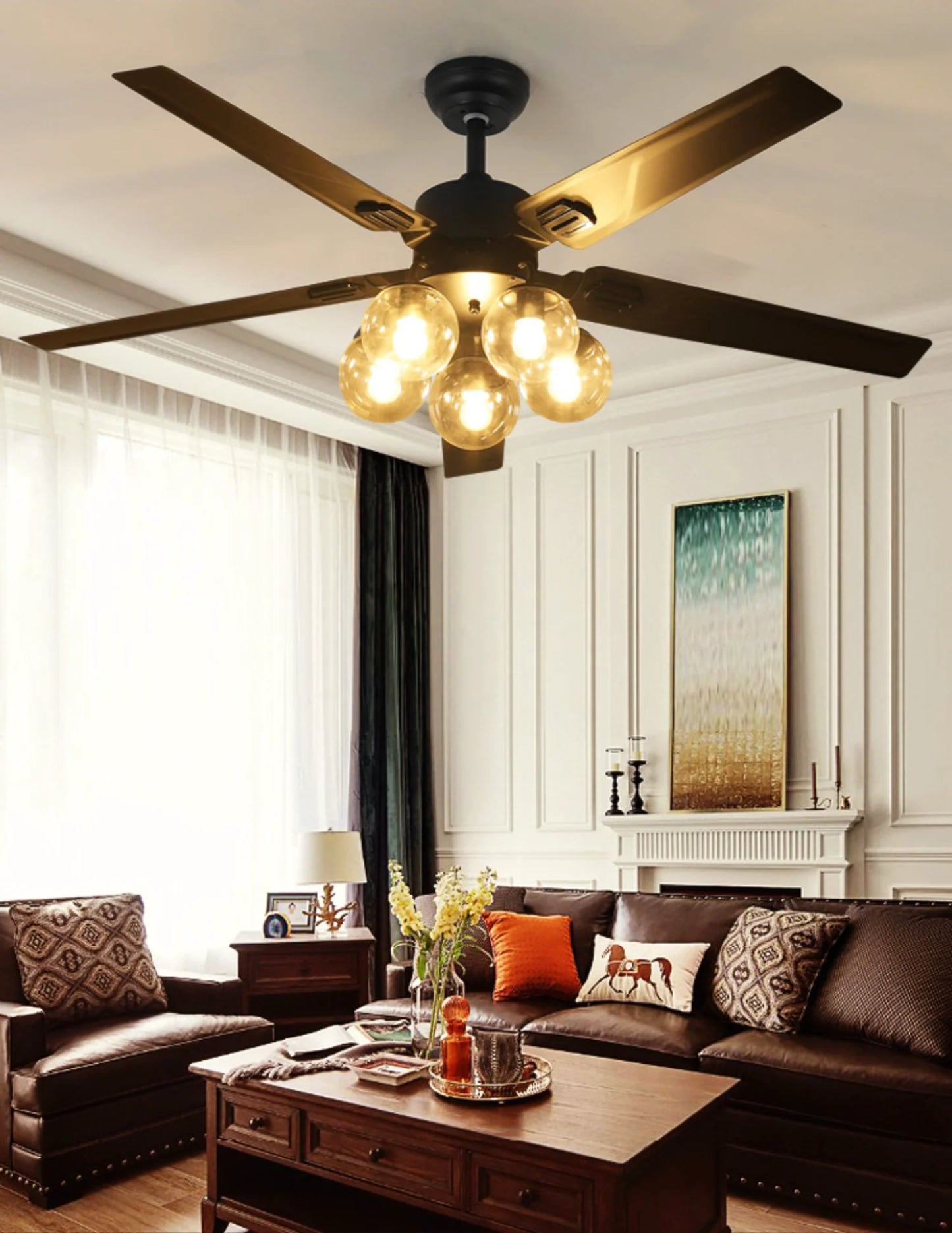 Vintage Glass Ball Ceiling Fan Light - Nuvé