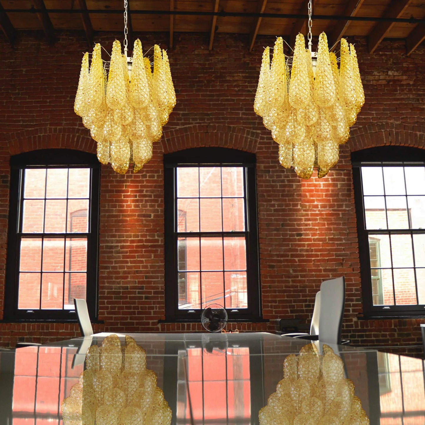 Vintage Murano Amber Glass Petals Chandelier - Nuvé