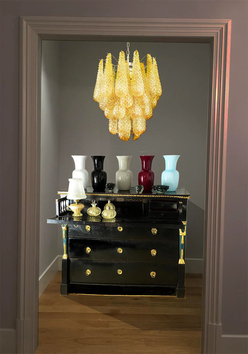 Vintage Murano Amber Glass Petals Chandelier - Nuvé
