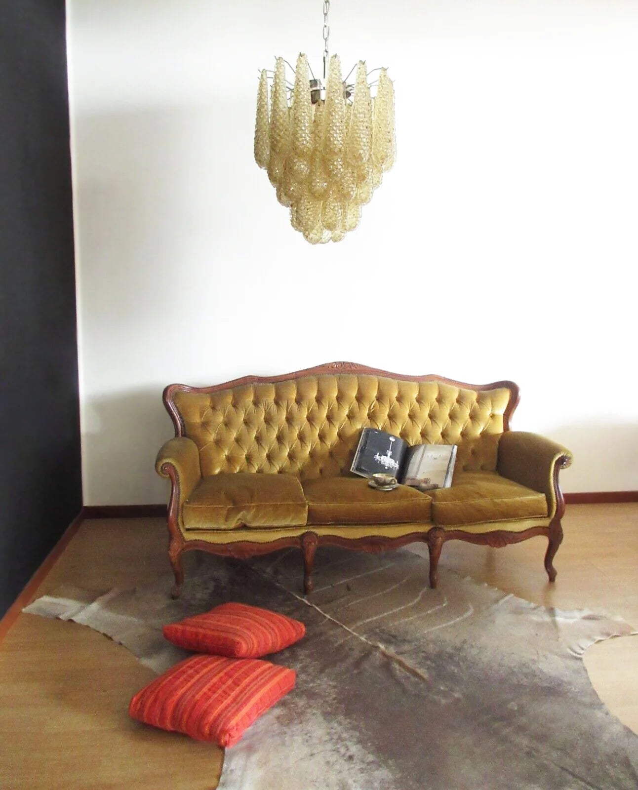 Vintage Murano Amber Glass Petals Chandelier - Nuvé