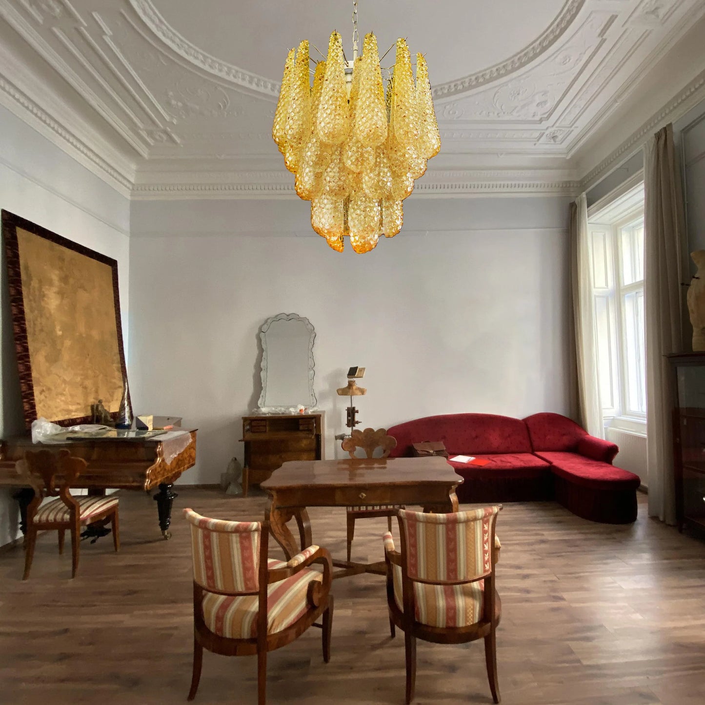 Vintage Murano Amber Glass Petals Chandelier - Nuvé