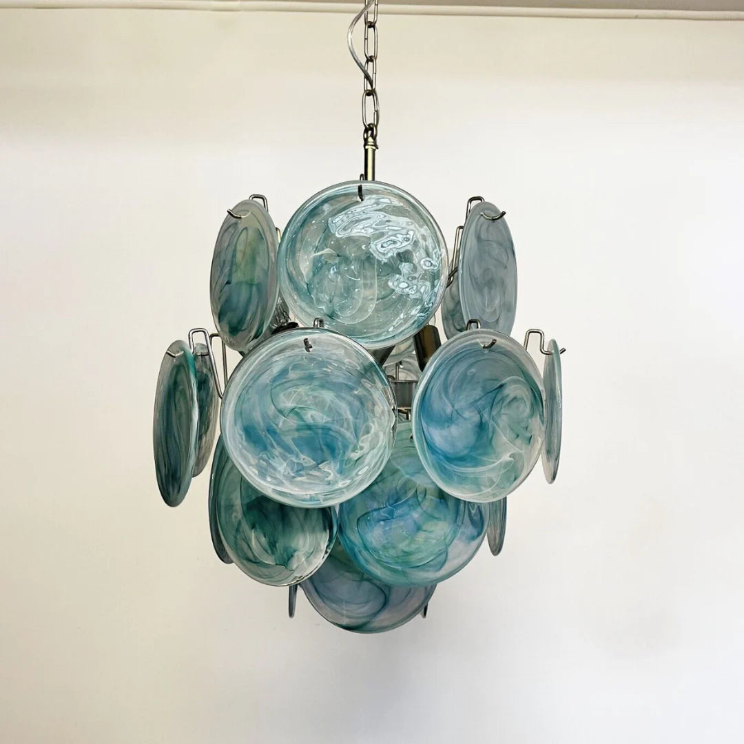 Vintage Murano Blue Glass Disks Chandelier - Nuvé