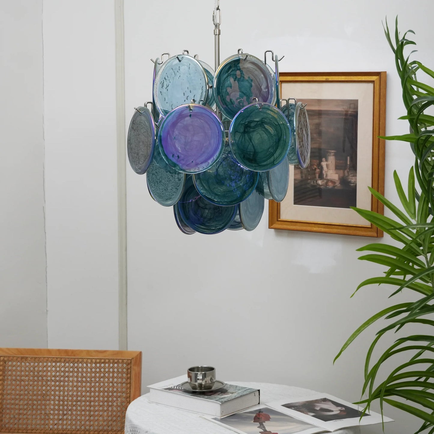 Vintage Murano Blue Glass Disks Chandelier - Nuvé