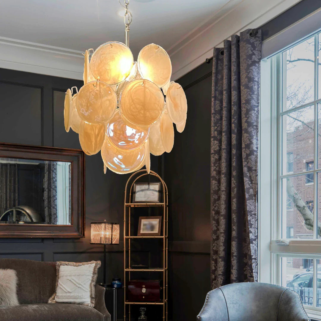 Vintage Murano Gold Glass Disks Chandelier - Nuvé