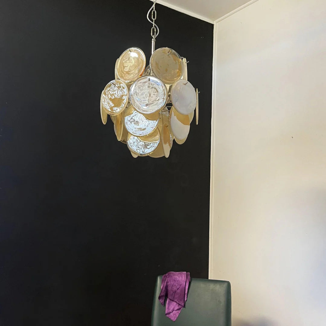 Vintage Murano Gold Glass Disks Chandelier - Nuvé