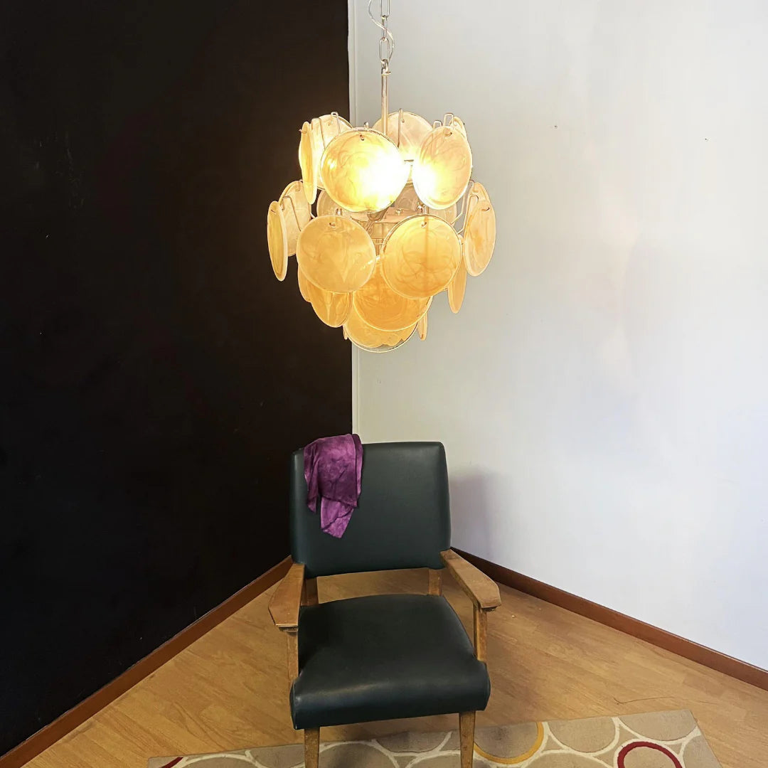 Vintage Murano Gold Glass Disks Chandelier - Nuvé
