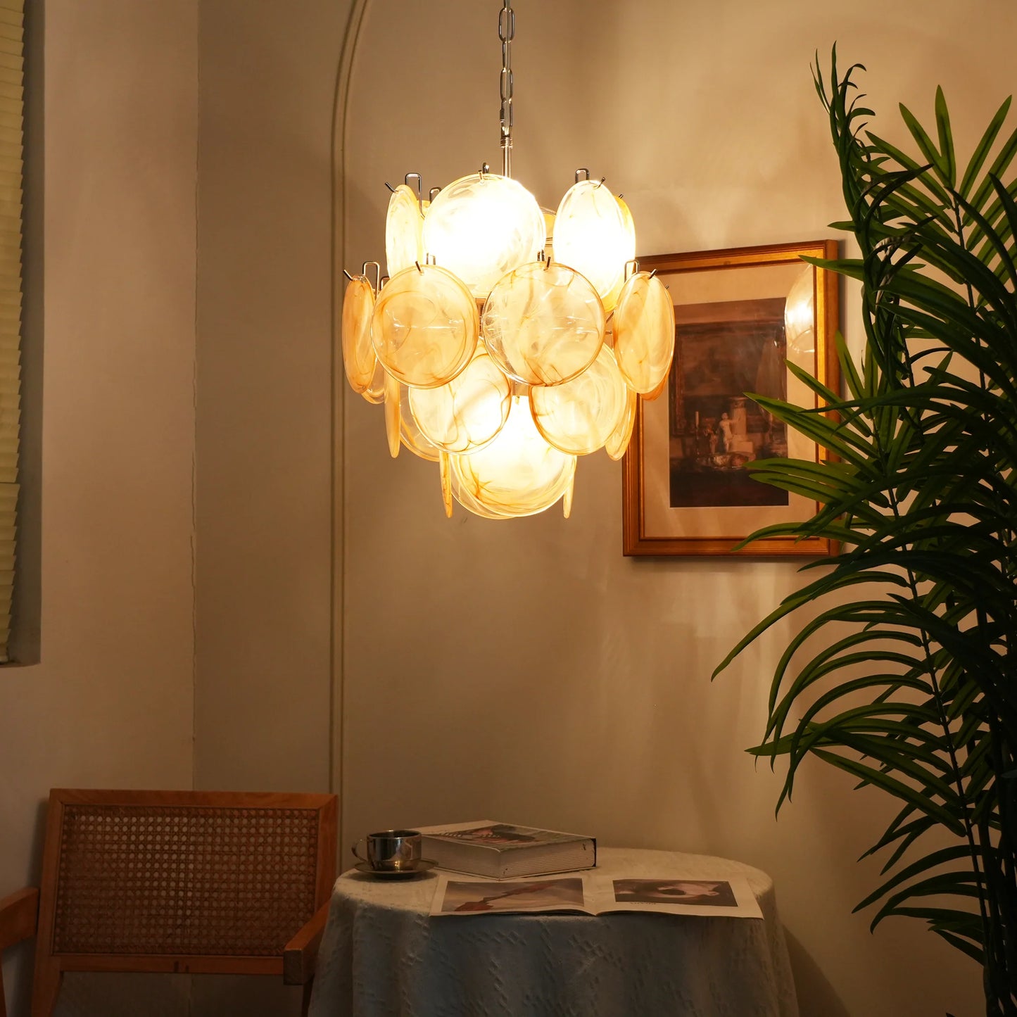 Vintage Murano Gold Glass Disks Chandelier - Nuvé