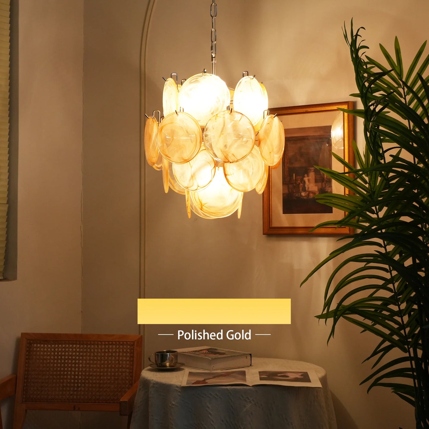 Vintage Murano Gold Glass Disks Chandelier - Nuvé