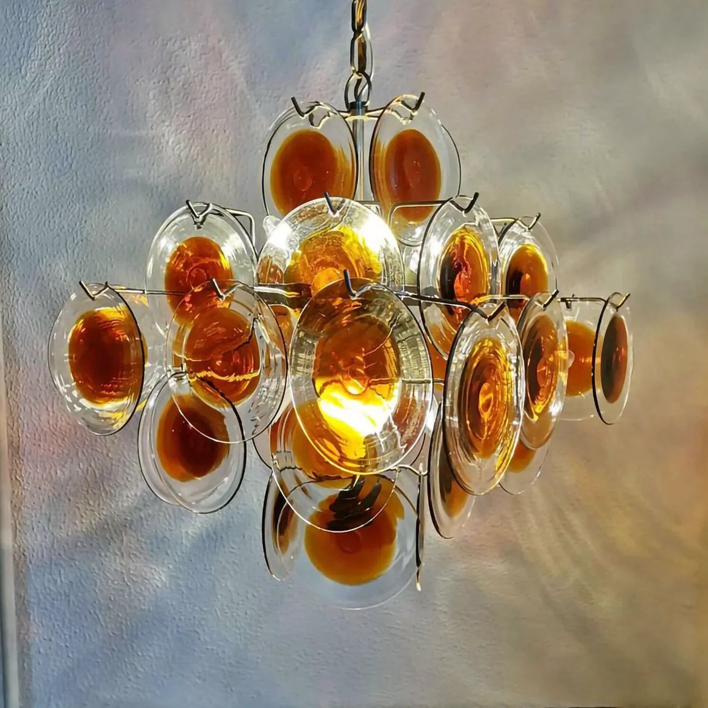 Vintage Murano Orange Brown Transparent Disc Chandelier - Nuvé