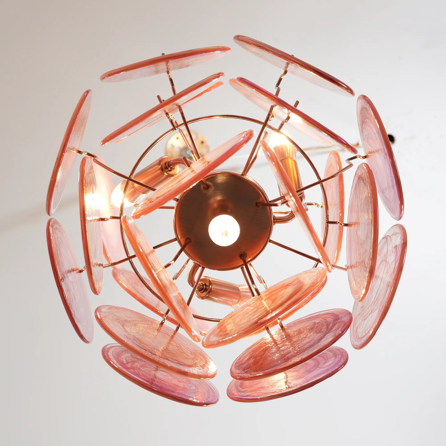 Vintage Murano Pink Glass Disks Chandelier - Nuvé