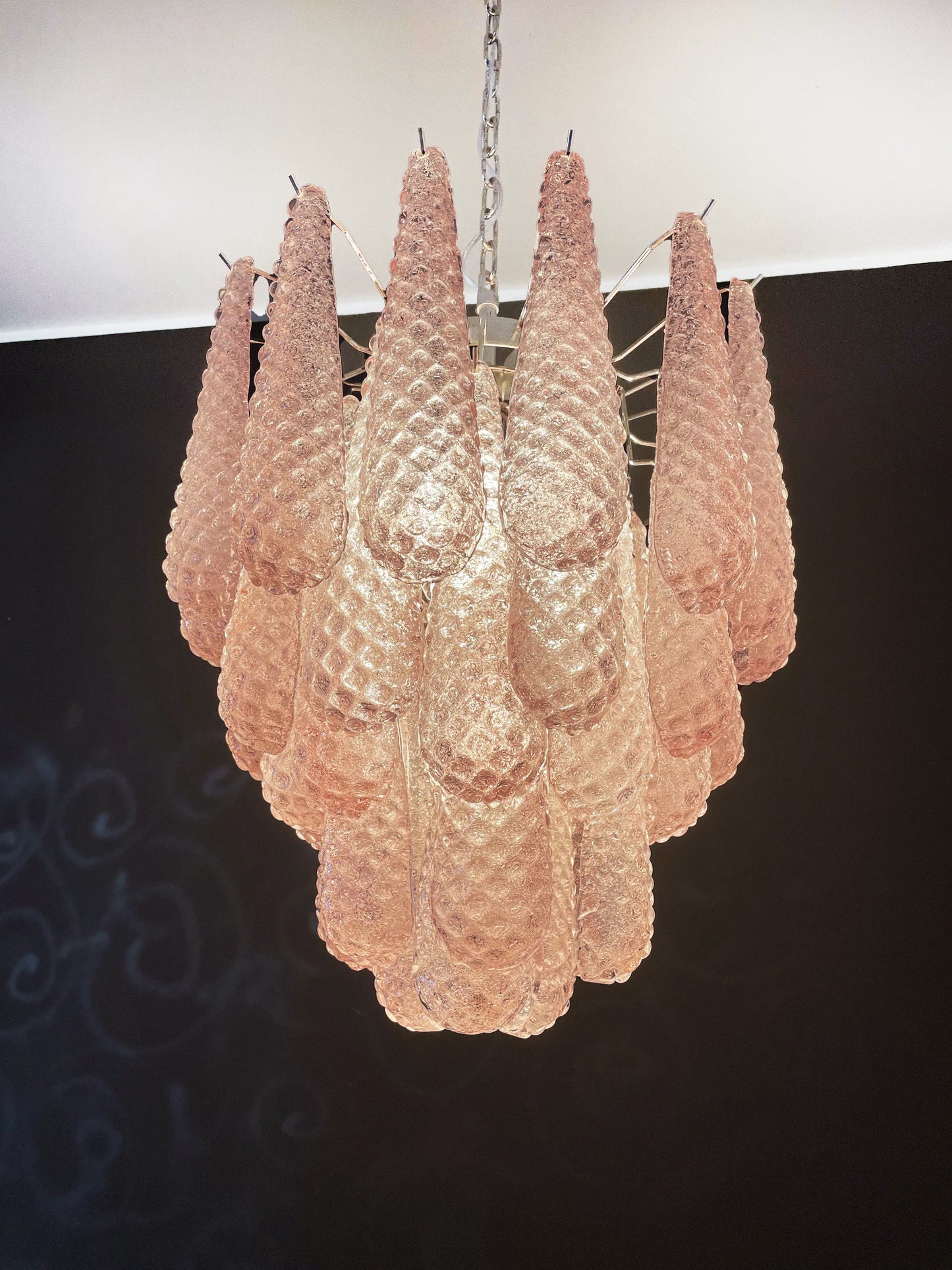 Vintage Murano Pink Glass Petals Chandelier - Nuvé