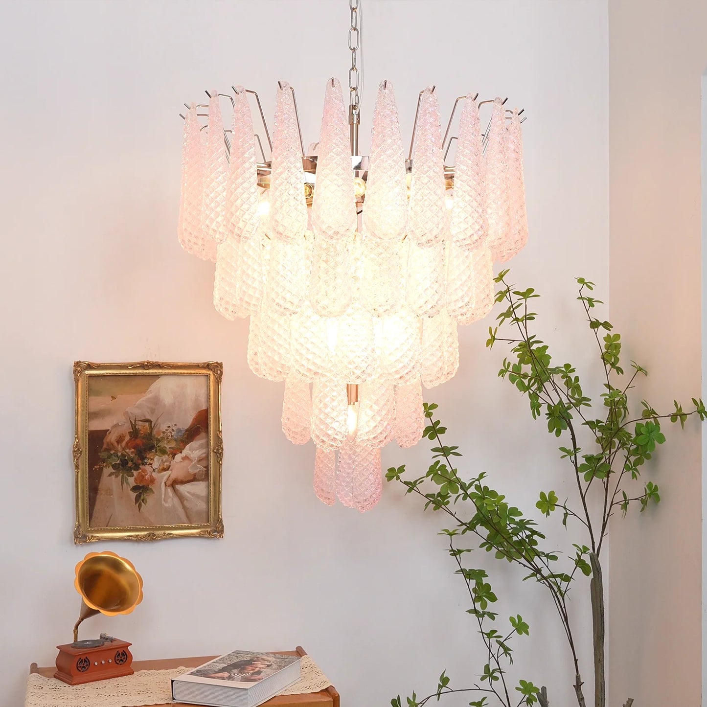 Petal Drop Murano Pink Glass Chandelier - Nuvé