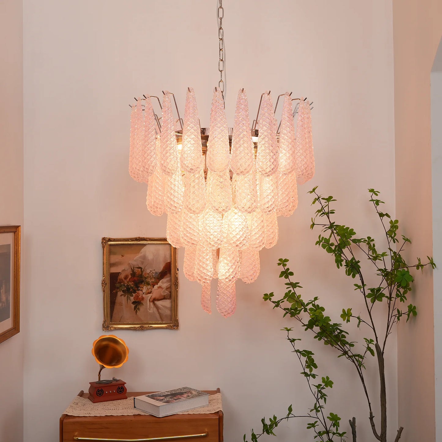 Petal Drop Murano Pink Glass Chandelier - Nuvé