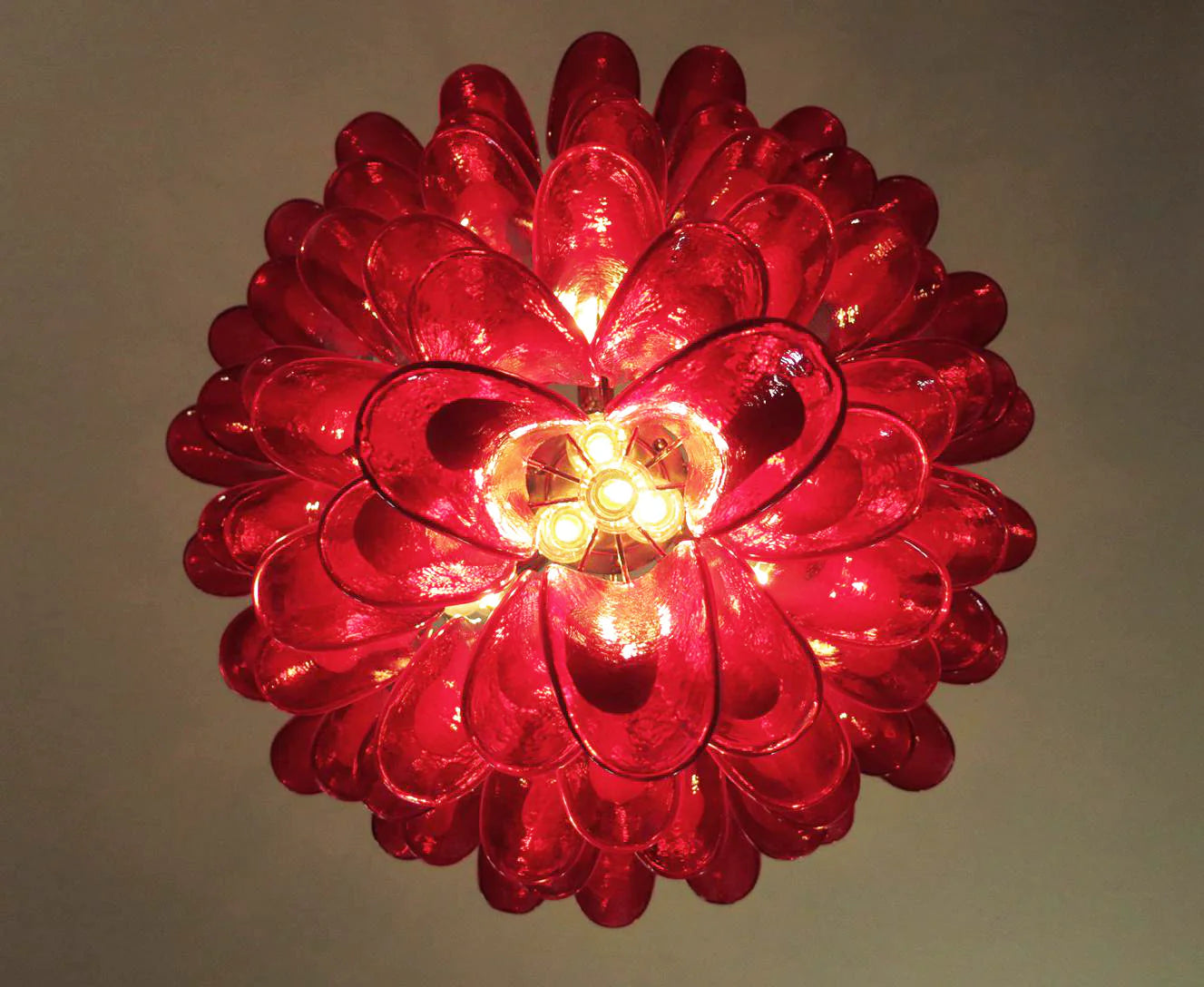 Vintage Murano Red Glass Petals Chandelier - Nuvé