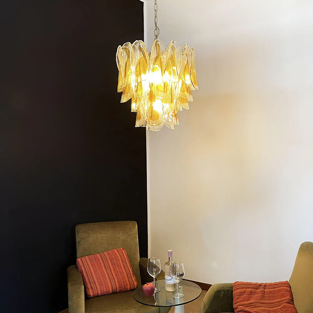 Vintage Murano Swallows Amber Glass Chandelier - Nuvé
