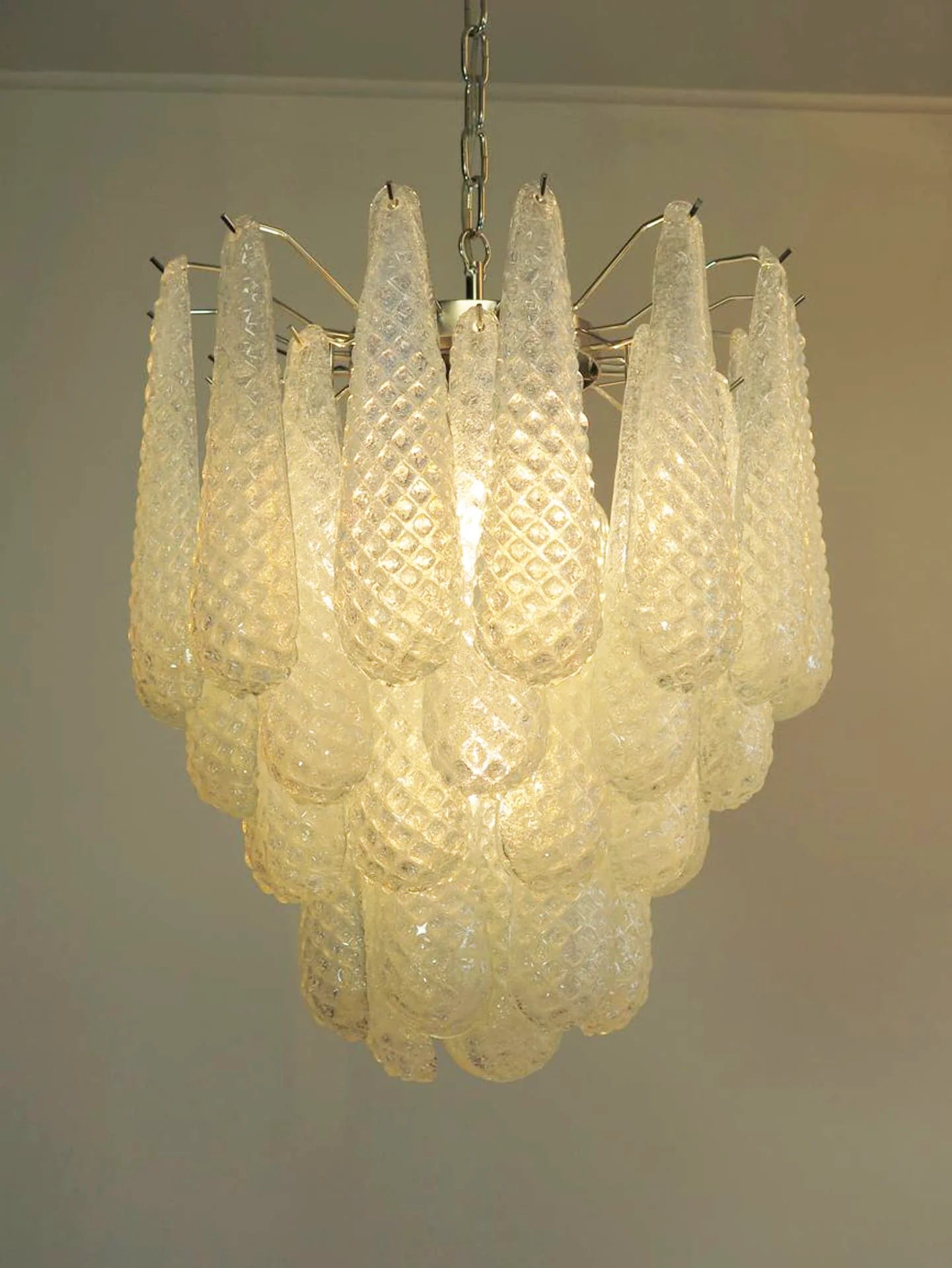 Vintage Murano Transparent Glass Petals Chandelier - Nuvé