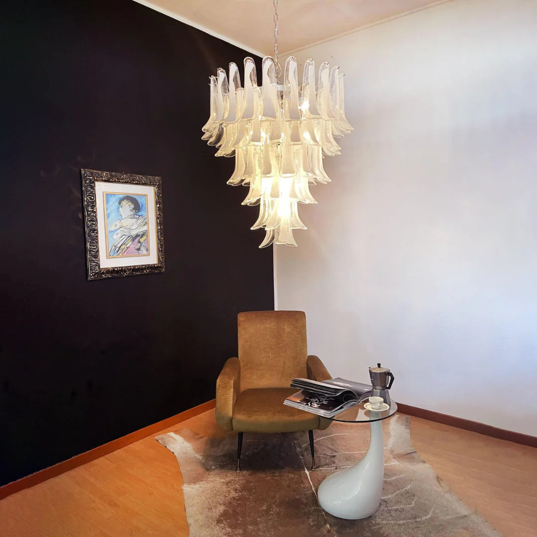 Vintage Murano Transparent Glass Petals Chandelier - Nuvé