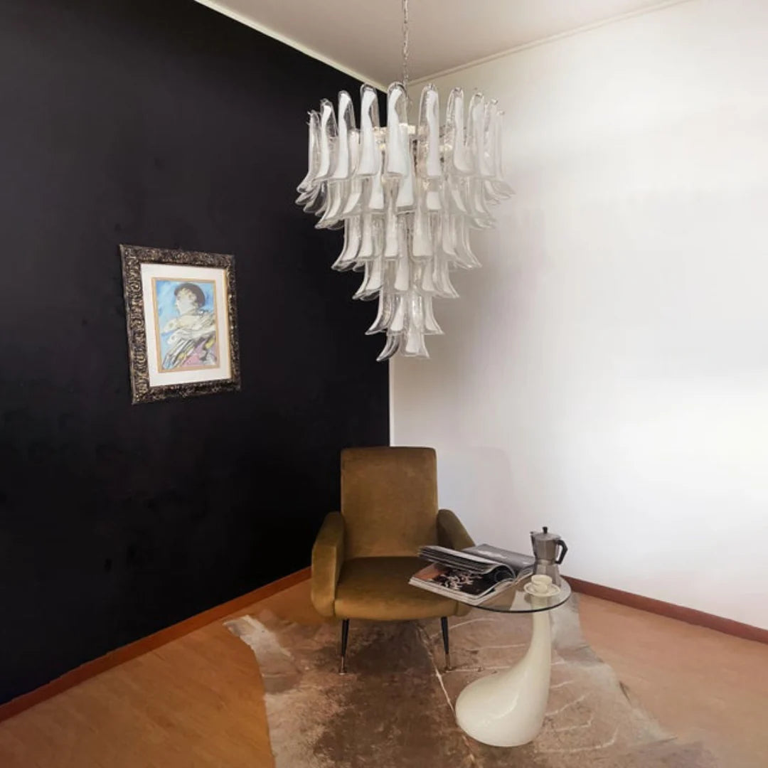 Vintage Murano Transparent Glass Petals Chandelier - Nuvé