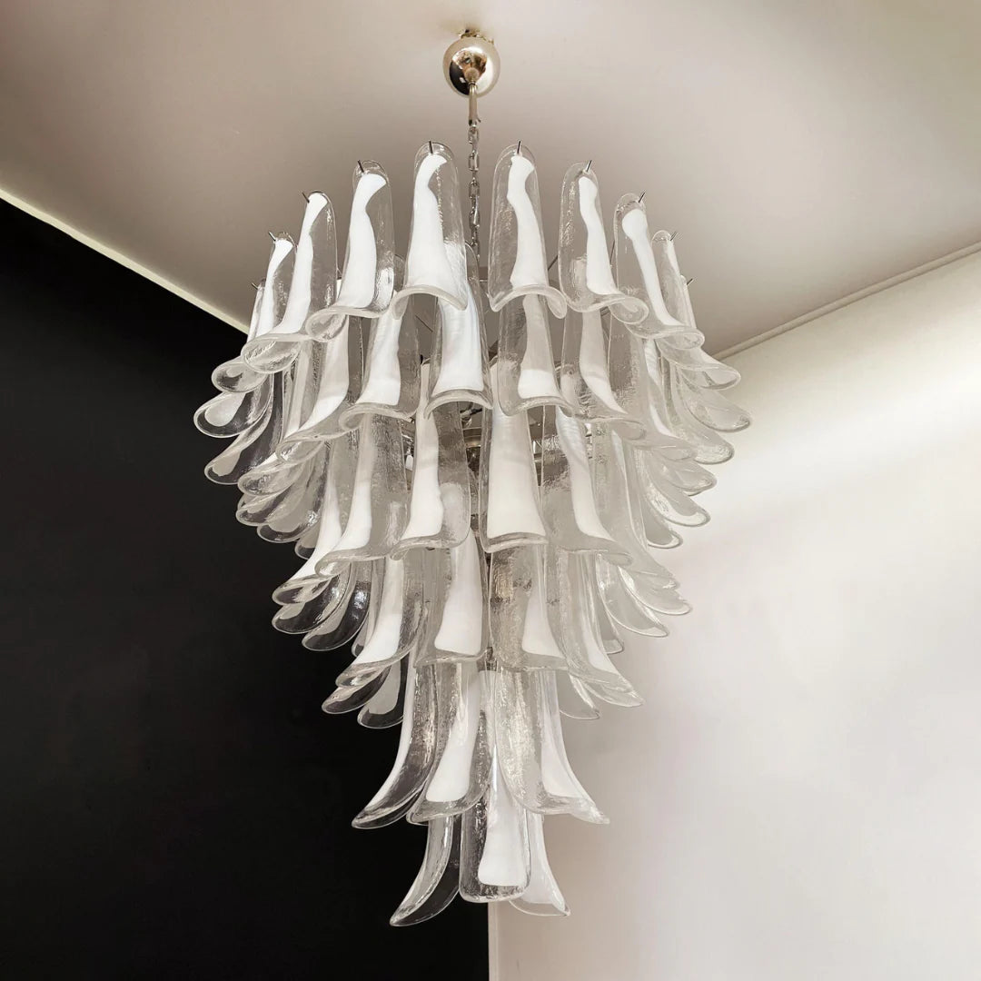 Vintage Murano Transparent Glass Petals Chandelier - Nuvé