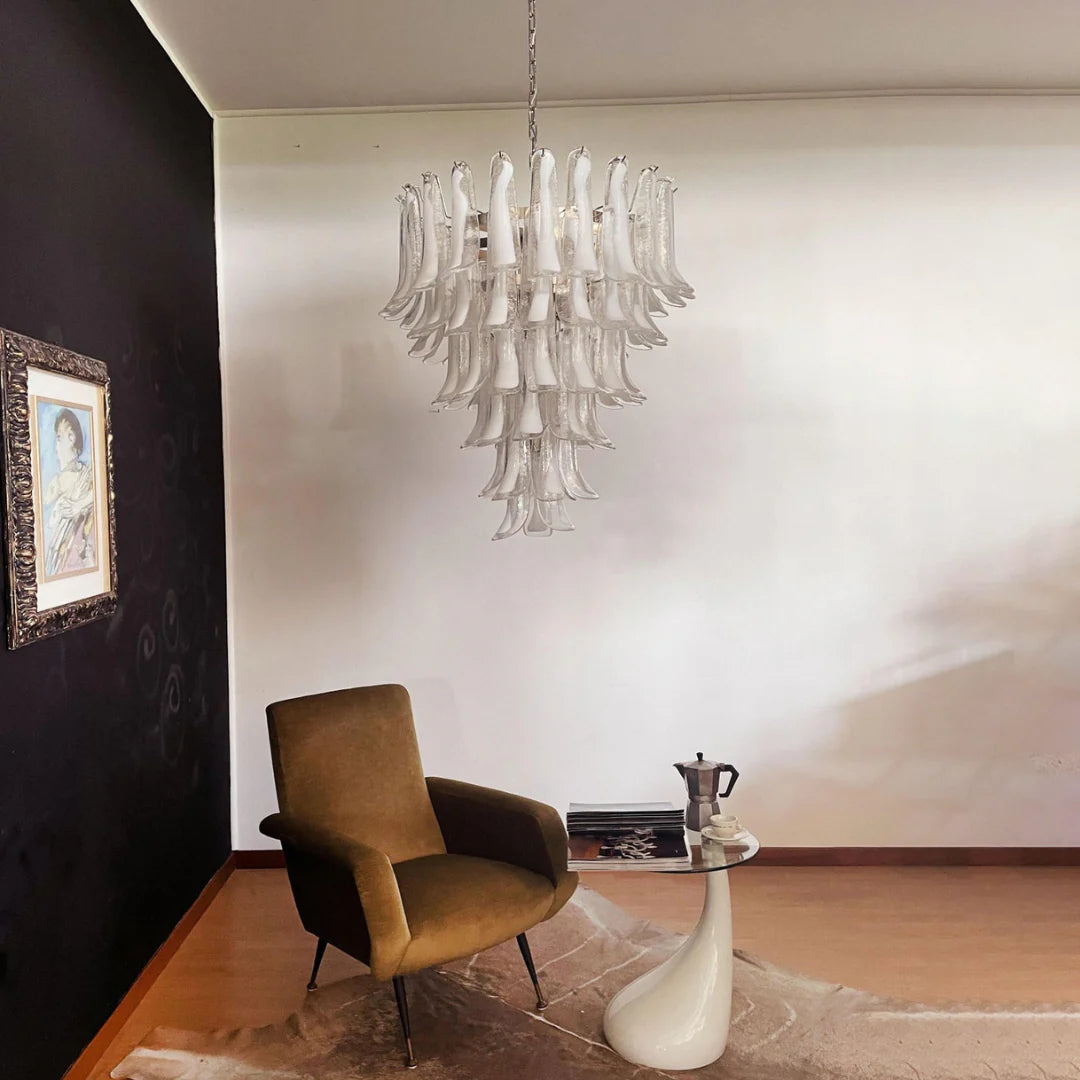 Vintage Murano Transparent Glass Petals Chandelier - Nuvé