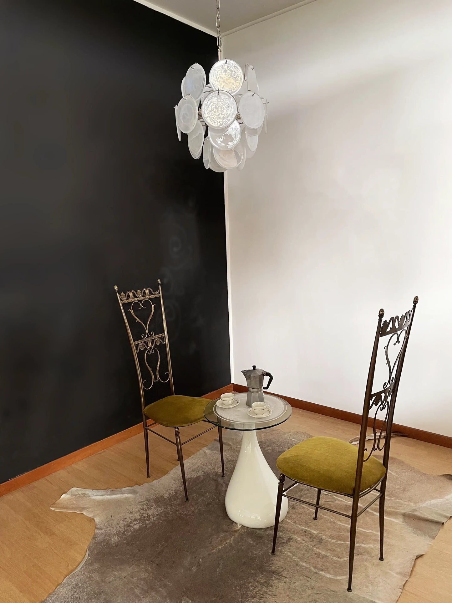 Vintage Murano White Glass Disks Chandelier - Nuvé