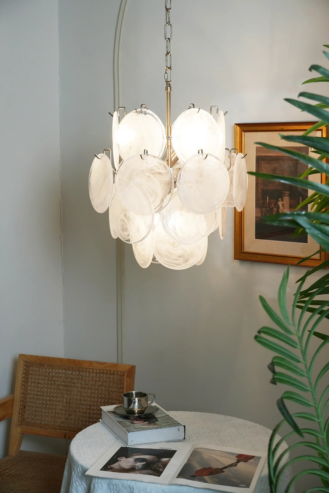 Vintage Murano White Glass Disks Chandelier - Nuvé