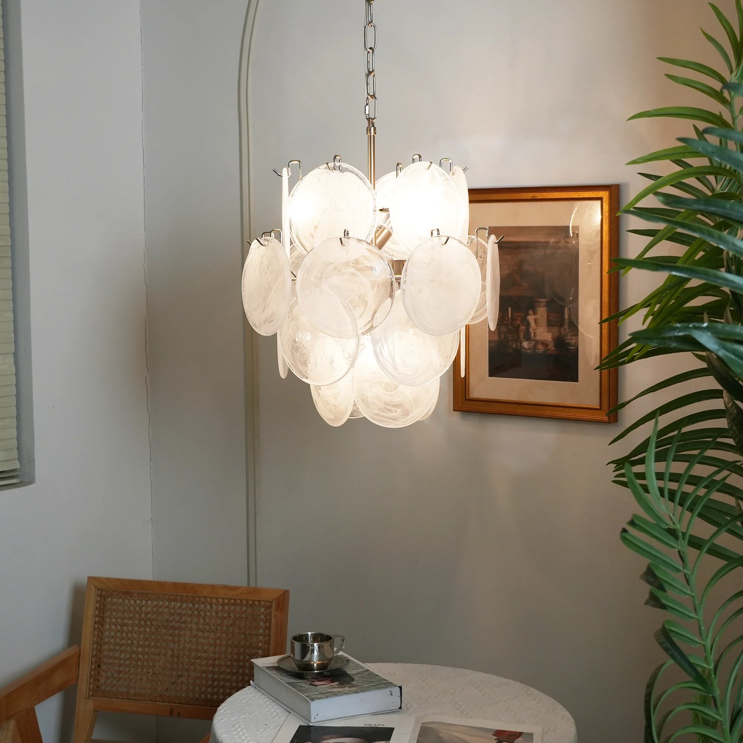Vintage Murano White Glass Disks Chandelier - Nuvé
