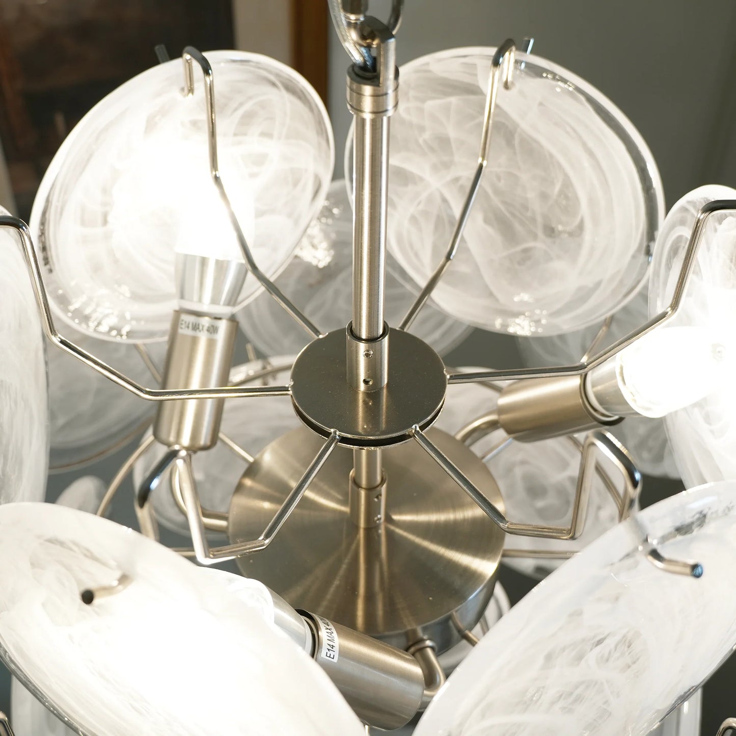 Vintage Murano White Glass Disks Chandelier - Nuvé