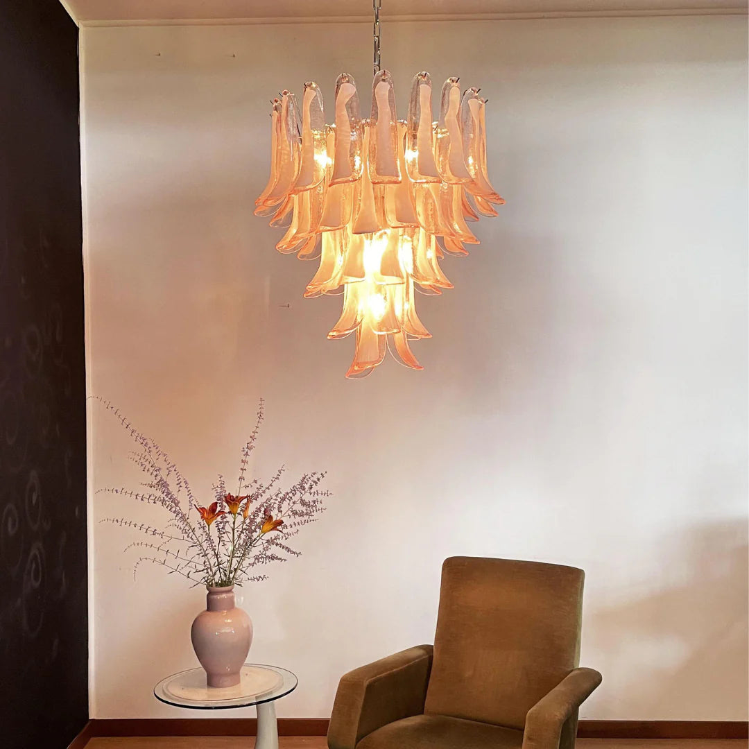 Vintage Pink Murano Glass Petals Chandelier - Nuvé