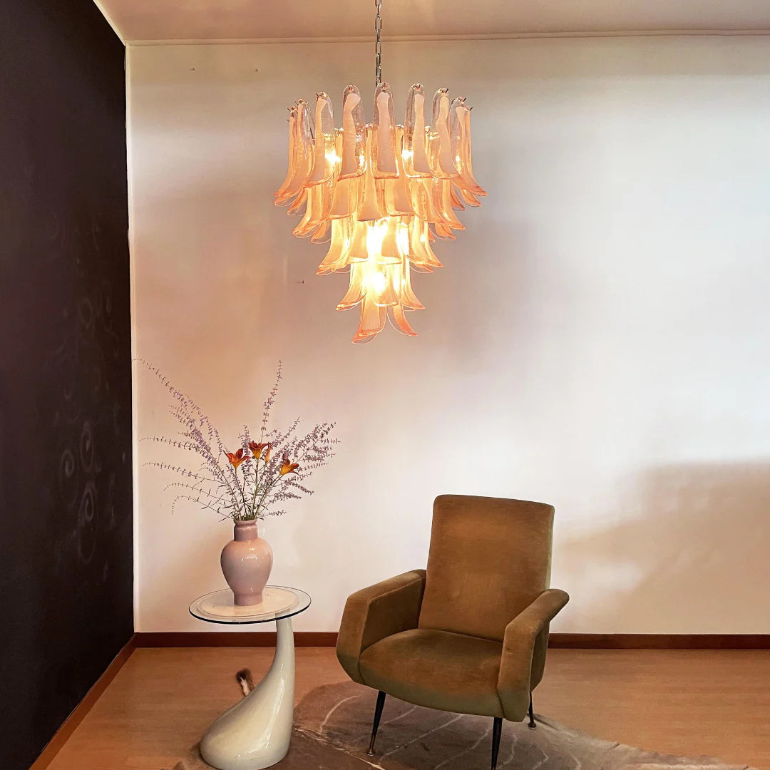 Vintage Pink Murano Glass Petals Chandelier - Nuvé