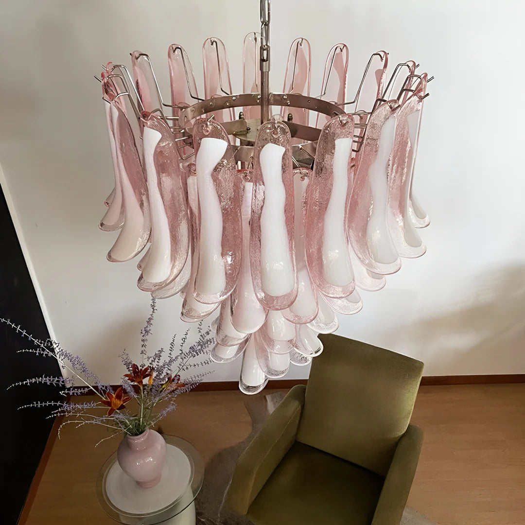 Vintage Pink Murano Glass Petals Chandelier - Nuvé